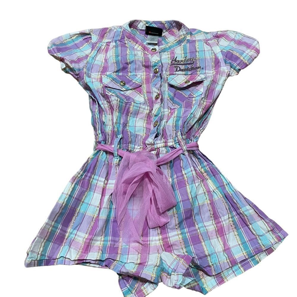 Harley Davidson Glitter Pastel Plaid Romper